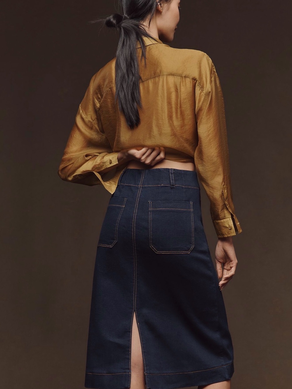NWT Anthropologie Maeve The Colette Denim Midi Skirt Midnight Rinse Small - Picture 2 of 13